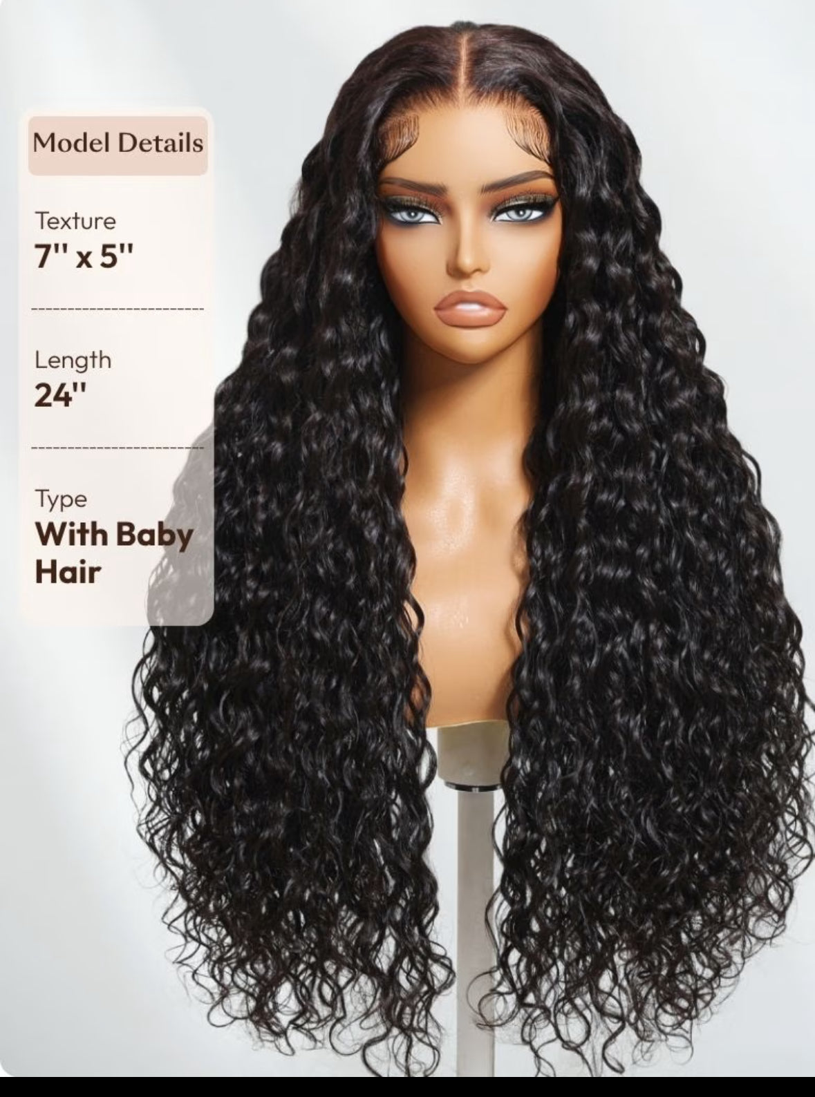 7x5 Bye-Bye Knots water wave 24-inch natural black glueless wig with baby hair and transparent lace